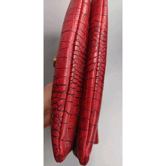 New Red Vegan Leather Crock Embossed Shoulder Bags / Clutch W Brass Stud Accents - Picture 11 of 16